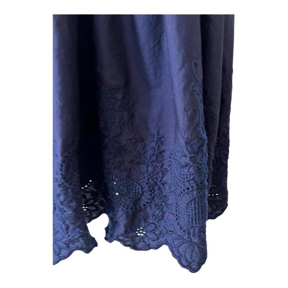 EUC Jason Wu Tiered Embroidered Eyelet Maxi Dress Shoulder Bow Ties Navy XS - Picture 5 of 8